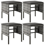 Garden Footstools with Cushions 4 pcs Grey Poly Rattan - Front View