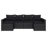2 Piece Garden Lounge Set with Cushions Black Poly Rattan