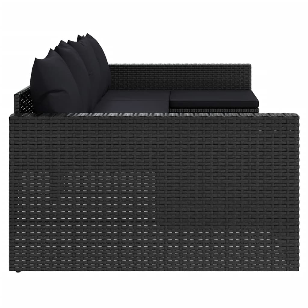 2 Piece Garden Lounge Set with Cushions Black Poly Rattan