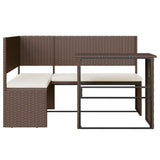 Garden Sofa with Table and Cushions L-Shaped Brown Poly Rattan - Side View
