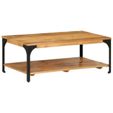 2-Layer Coffee Table 100x55x38 cm Solid Wood Mango and Steel - Low Angle