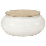 Coffee Table White 51x51x27 cm Solid Wood Mango - Rear View