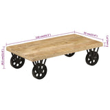 Coffee Table with Wheels 110x55x29.5 cm Solid Wood Mango - Low Angle