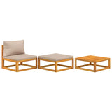 3 Piece Garden Lounge Set with Cushions Solid Wood Acacia - Front View
