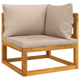 Sectional Corner Sofa with Taupe Cushions Solid Wood Acacia - Front View