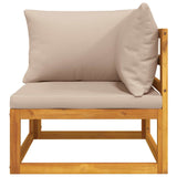 Sectional Corner Sofa with Taupe Cushions Solid Wood Acacia - 45-Degree Angle