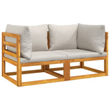 Sectional Corner Sofas 2 pcs with Light Grey Cushions Solid Wood Acacia
