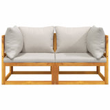 Sectional Corner Sofas 2 pcs with Light Grey Cushions Solid Wood Acacia - Side View
