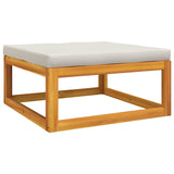 Garden Footrest with Light Grey Cushion Solid Wood Acacia - Front View