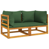 Sectional Corner Sofas 2 pcs with Green Cushions Solid Wood Acacia
