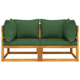 Sectional Corner Sofas 2 pcs with Green Cushions Solid Wood Acacia - Side View