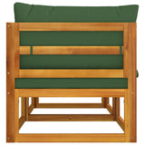 Sectional Corner Sofas 2 pcs with Green Cushions Solid Wood Acacia - 45-Degree Angle