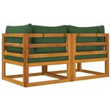 Sectional Corner Sofas 2 pcs with Green Cushions Solid Wood Acacia - Rear View