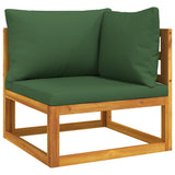 Sectional Corner Sofa with Green Cushions Solid Wood Acacia - Front View