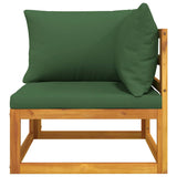 Sectional Corner Sofa with Green Cushions Solid Wood Acacia - 45-Degree Angle