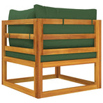 Sectional Corner Sofa with Green Cushions Solid Wood Acacia