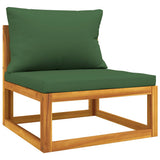 Garden Middle Sofa with Green Cushions Solid Wood Acacia - Front View