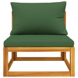 Garden Middle Sofa with Green Cushions Solid Wood Acacia - Side View