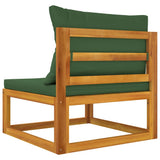 Garden Middle Sofa with Green Cushions Solid Wood Acacia - 45-Degree Angle