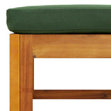 Garden Footrest with Green Cushion Solid Wood Acacia - Close-Up Angle