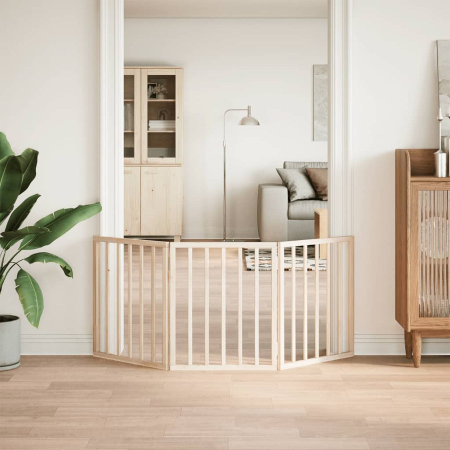 Dog Gate Foldable 3 Panels 150 cm Poplar Wood