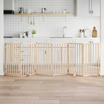 Dog Gate with Door Foldable 6 Panels 300 cm Poplar Wood
