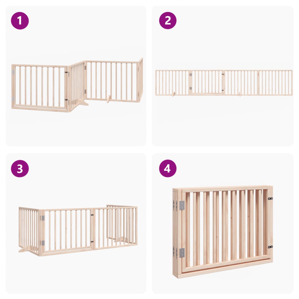 Dog Gate with Door Foldable 4 Panels 320 cm Poplar Wood