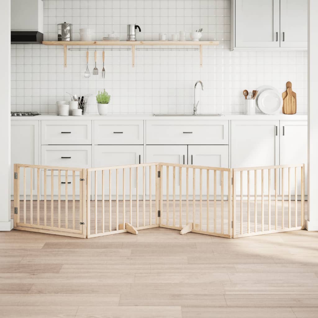 Dog Gate with Door Foldable 4 Panels 320 cm Poplar Wood