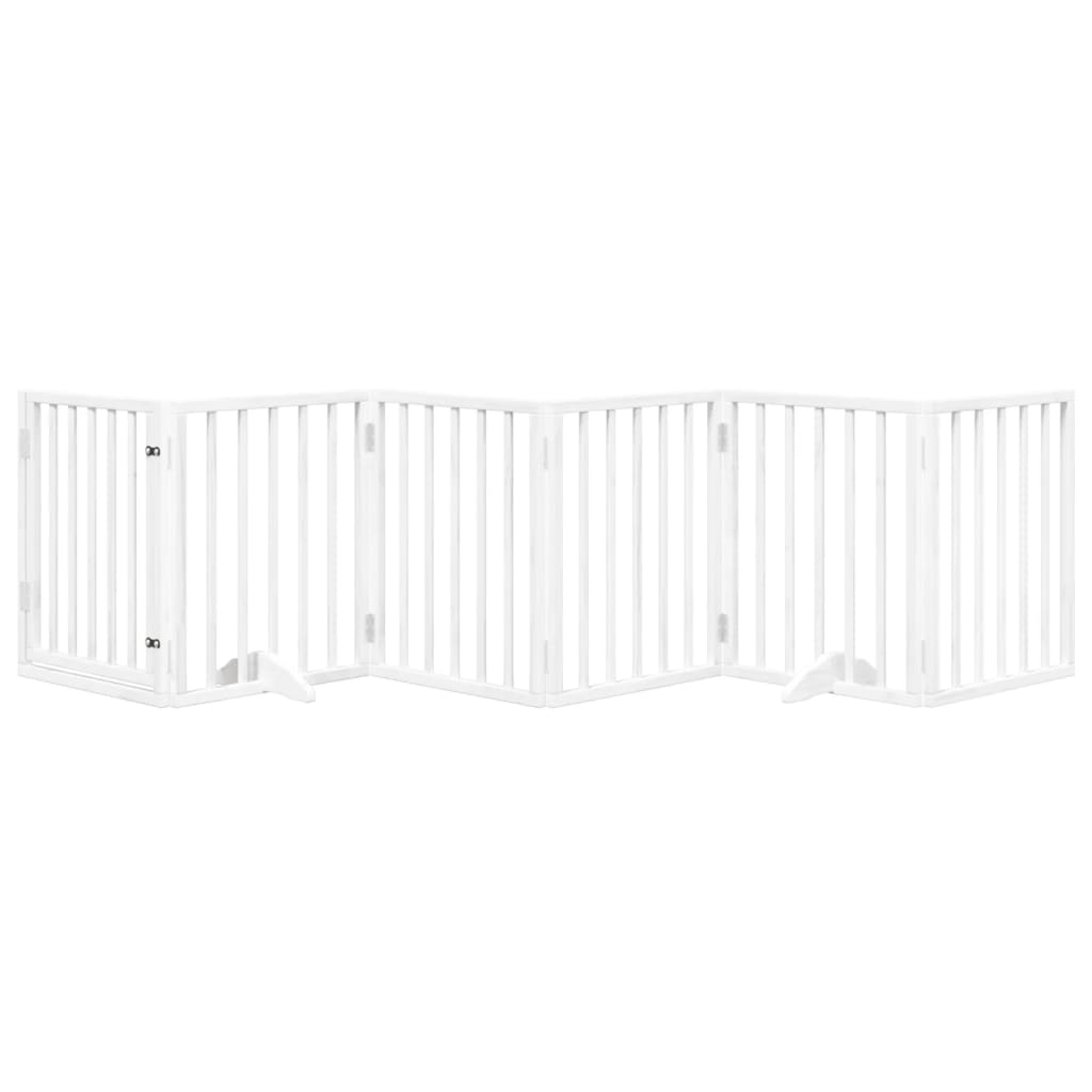 Dog Gate with Door Foldable 6 Panels White 300 cm Poplar Wood