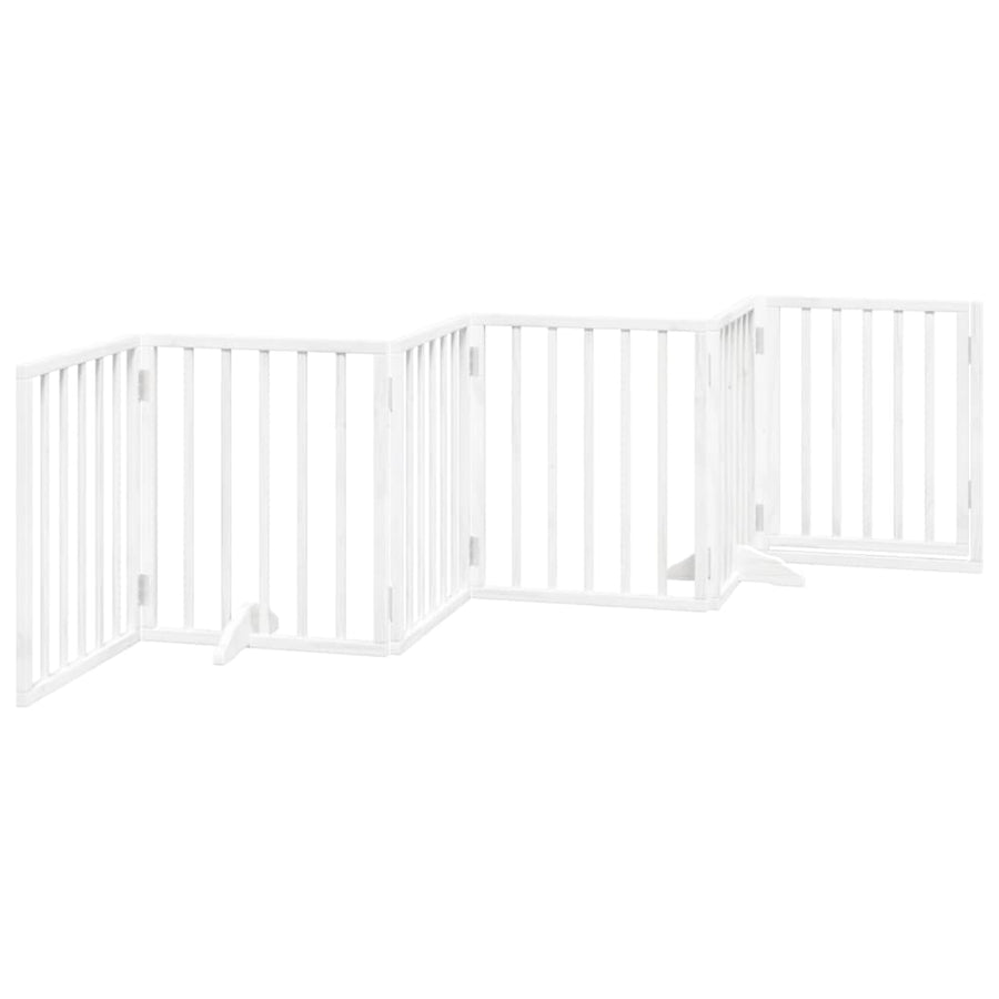 Dog Gate with Door Foldable 6 Panels White 300 cm Poplar Wood