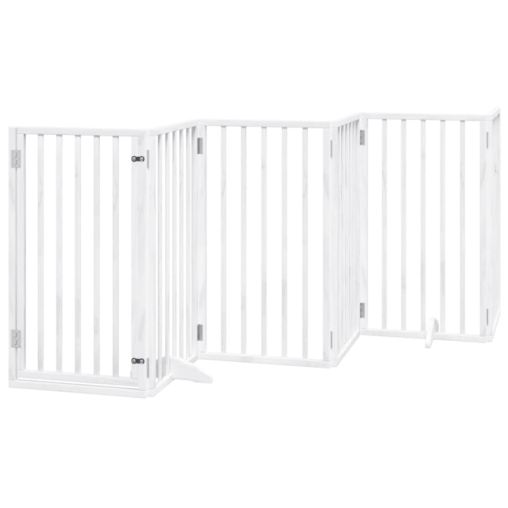 Dog Gate with Door Foldable 6 Panels White 300 cm Poplar Wood
