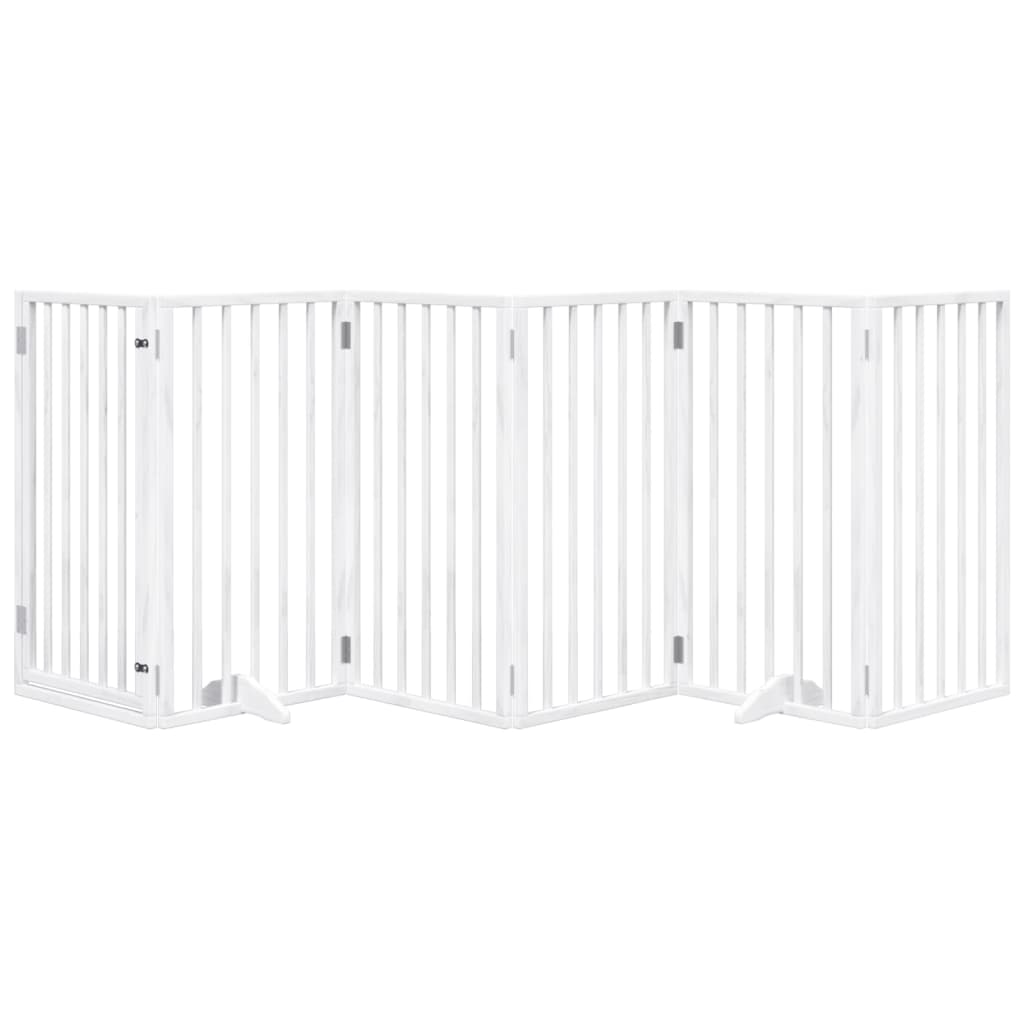 Dog Gate with Door Foldable 6 Panels White 300 cm Poplar Wood