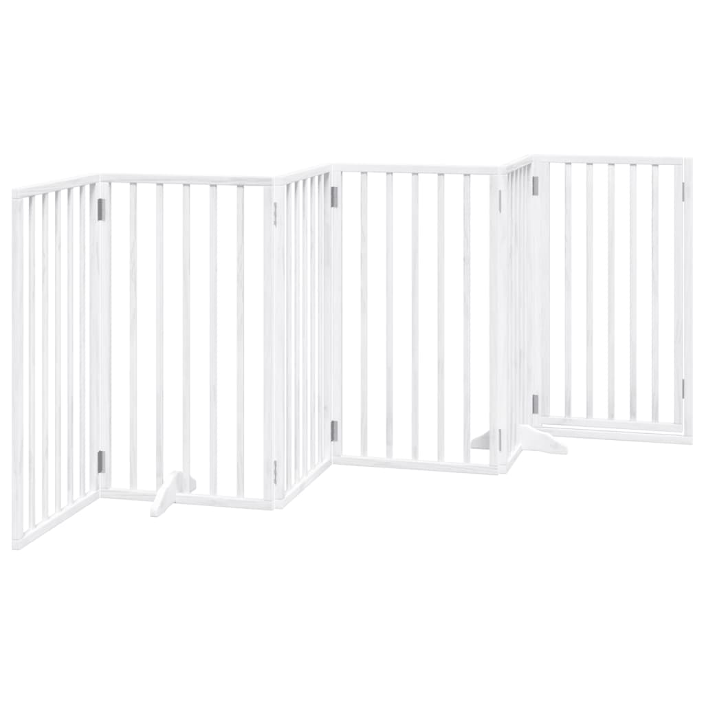 Dog Gate with Door Foldable 6 Panels White 300 cm Poplar Wood