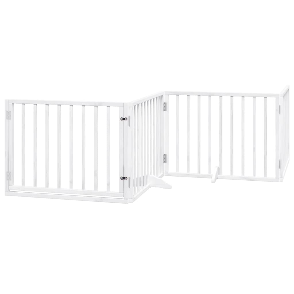 Dog Gate with Door Foldable 4 Panels White 320 cm Poplar Wood