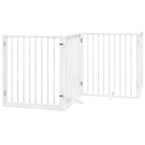 Dog Gate with Door Foldable 4 Panels White 320 cm Poplar Wood - Front View