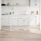 Dog Gate with Door Foldable 4 Panels White 320 cm Poplar Wood