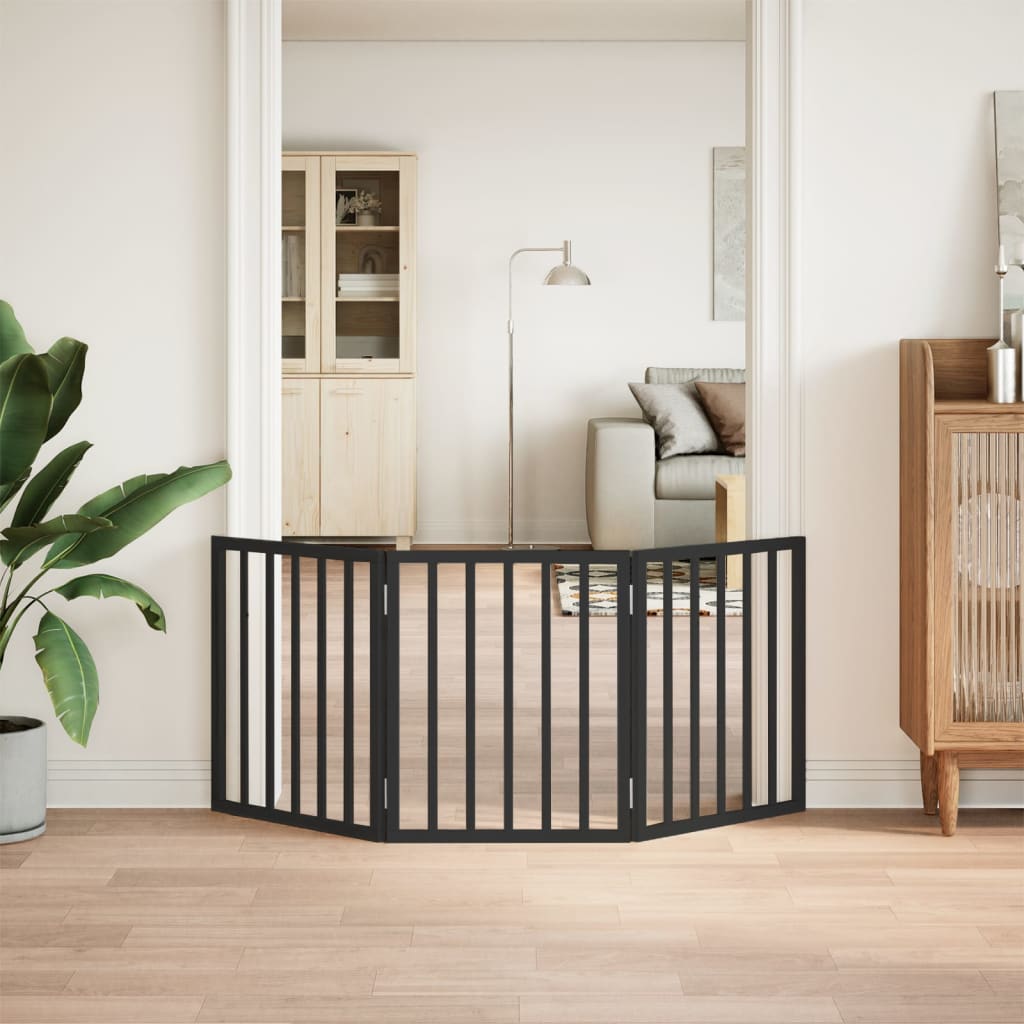 Dog Gate Foldable 3 Panels Black 150 cm Poplar Wood