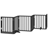 Dog Gate with Door Foldable 6 Panels Black 300 cm Poplar Wood - Front View