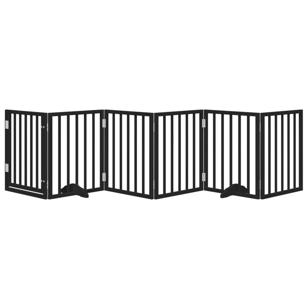 Dog Gate with Door Foldable 6 Panels Black 300 cm Poplar Wood