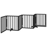 Dog Gate with Door Foldable 6 Panels Black 300 cm Poplar Wood - Rear View