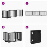 Dog Gate with Door Foldable 6 Panels Black 300 cm Poplar Wood - Close-Up Angle