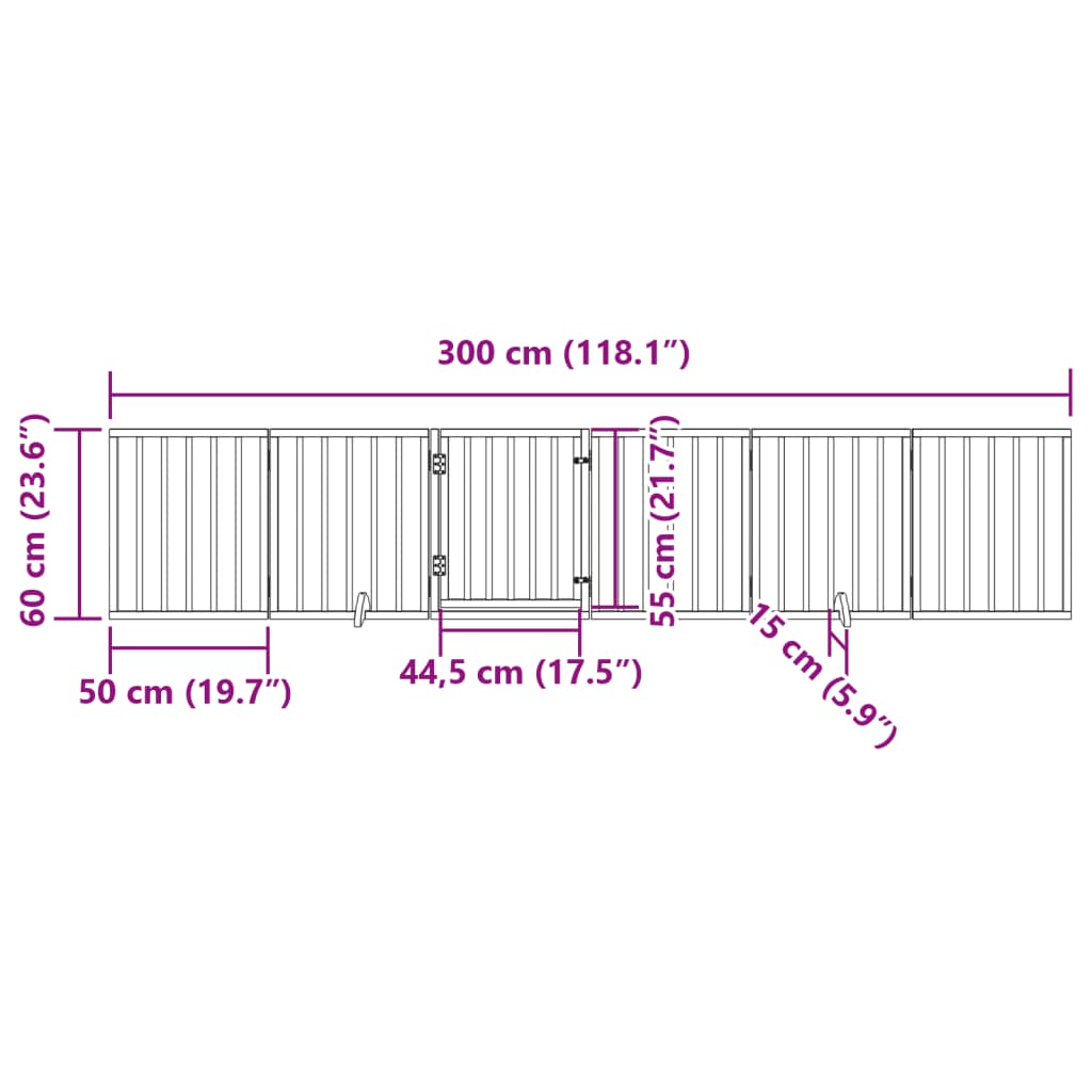 Dog Gate with Door Foldable 6 Panels Black 300 cm Poplar Wood