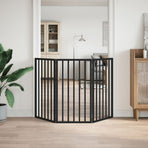 Dog Gate Foldable 3 Panels Black 150 cm Poplar Wood