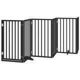 Dog Gate with Door Foldable 6 Panels Black 300 cm Poplar Wood - Front View