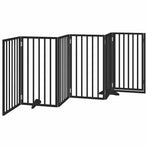 Dog Gate with Door Foldable 6 Panels Black 300 cm Poplar Wood