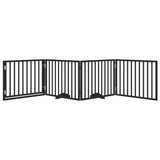Dog Gate with Door Foldable 4 Panels Black 320 cm Poplar Wood - Side View