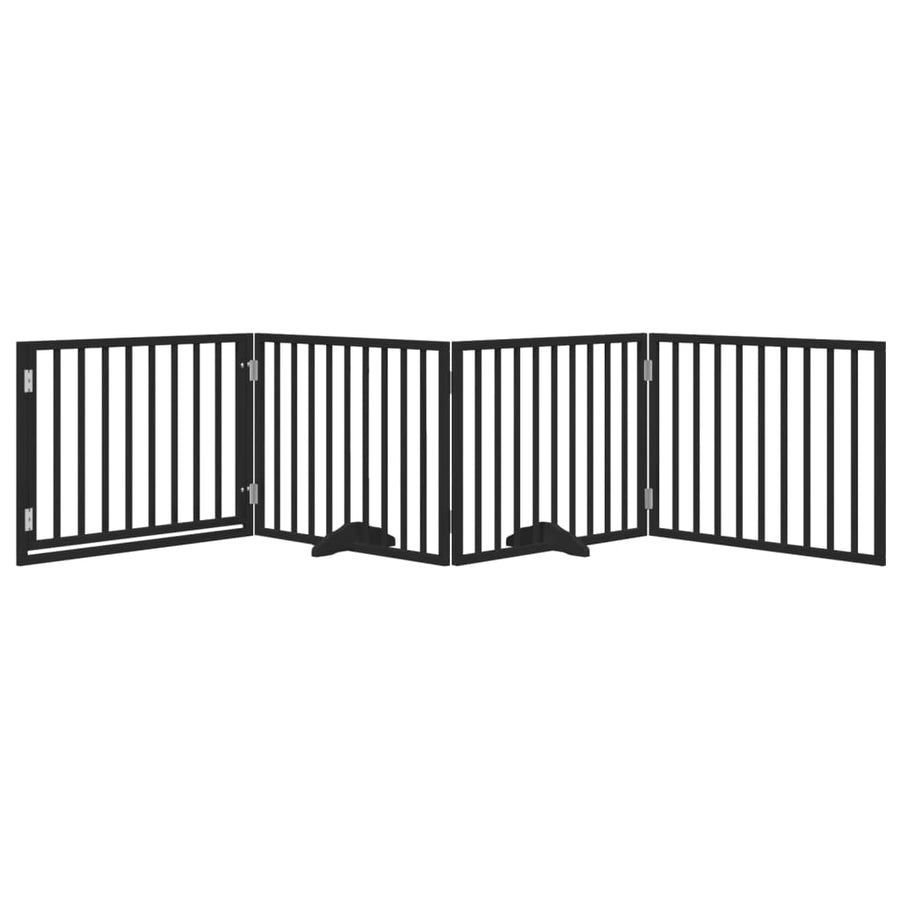 Dog Gate with Door Foldable 4 Panels Black 320 cm Poplar Wood