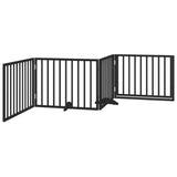 Dog Gate with Door Foldable 4 Panels Black 320 cm Poplar Wood - Rear View