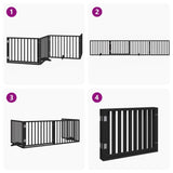 Dog Gate with Door Foldable 4 Panels Black 320 cm Poplar Wood - Close-Up Angle