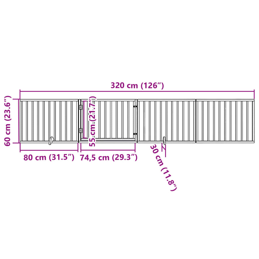 Dog Gate with Door Foldable 4 Panels Black 320 cm Poplar Wood